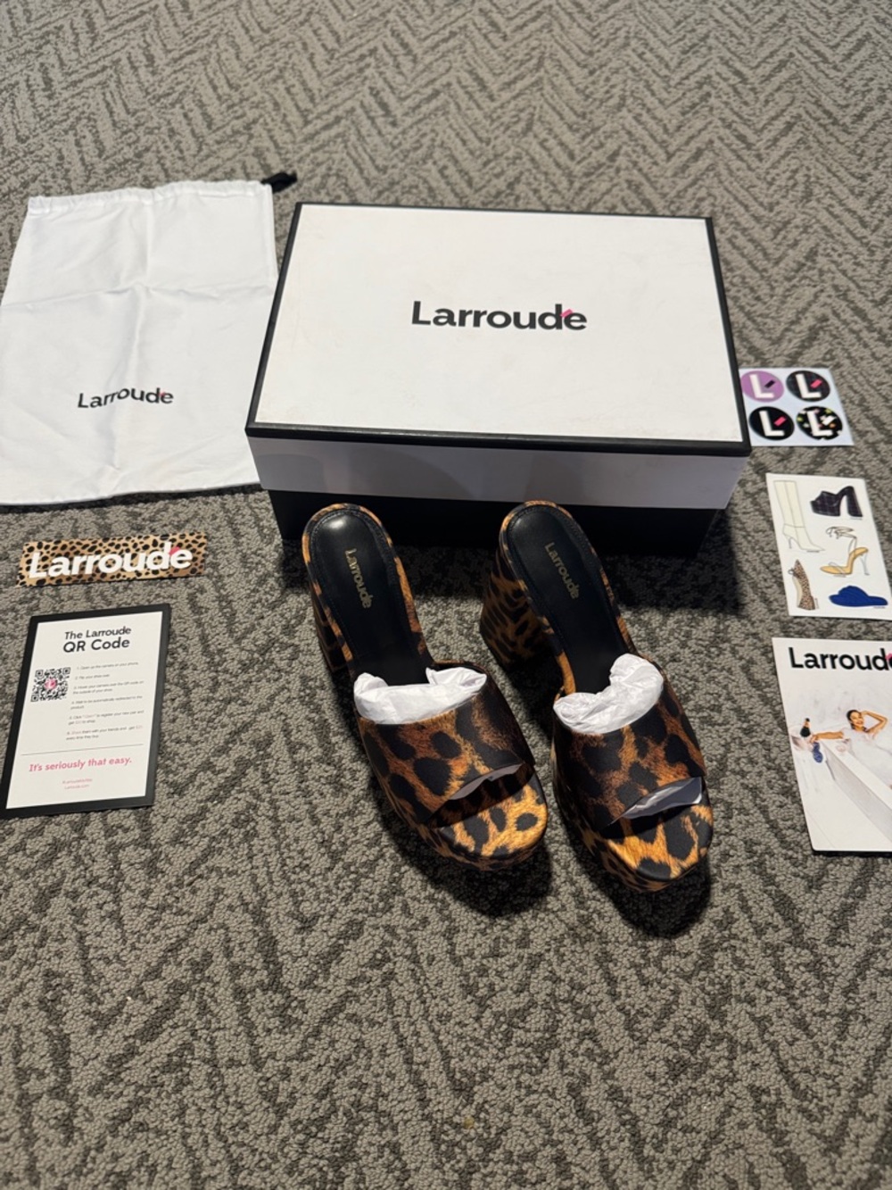 Larroude Leopard Print Platform Mules - Brown & Black